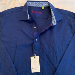 ROBERT GRAHAM WISDSOR NAVY BLUE LONG SLEEVES BUTTON FRONT SHIRT SZ XL  NWT